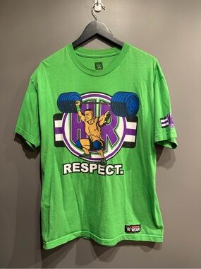 WWE John Cena Respect Never Give Up Earn It Green T-Shirt Mens Large WWE Auth